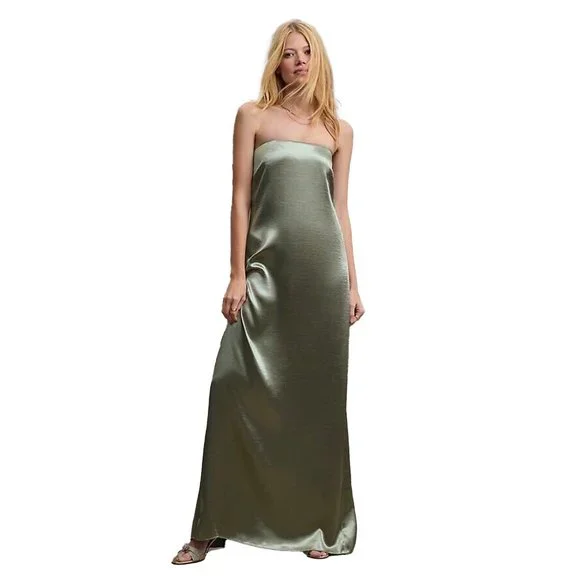 BHLDN Anthropologie Sachin Babi Stella Strapless Hammered Back-Slit Gown  Green 4